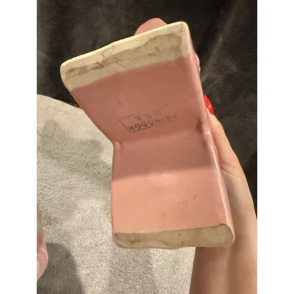 Vintage 1950s Abingdon Pottery Pink Star Vase / Planter & Lamb Baby Buggy Inarco